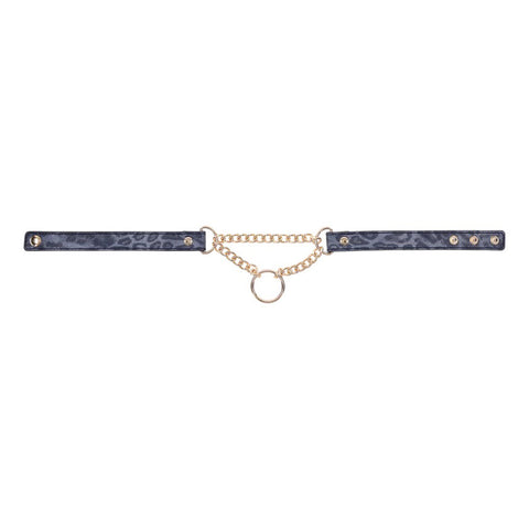 Sex & Mischief Cougar Day Collar Navy and Gold with Chain and Ring Size 38-43 cm > Bondage Gear > Collars