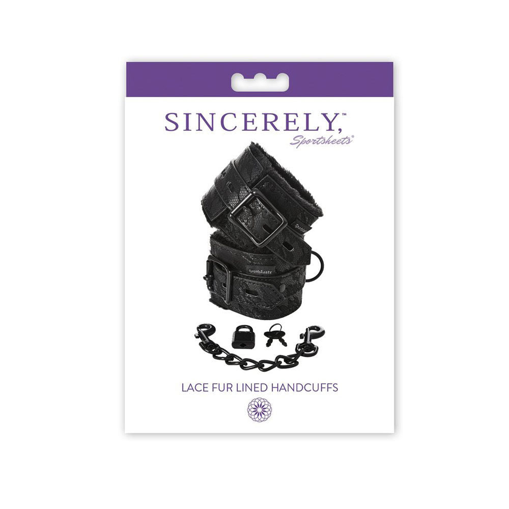 Sincerely Lace Fur Lined Handcuffs for Adult Bondage Play Black Bondage & Fetish Toys