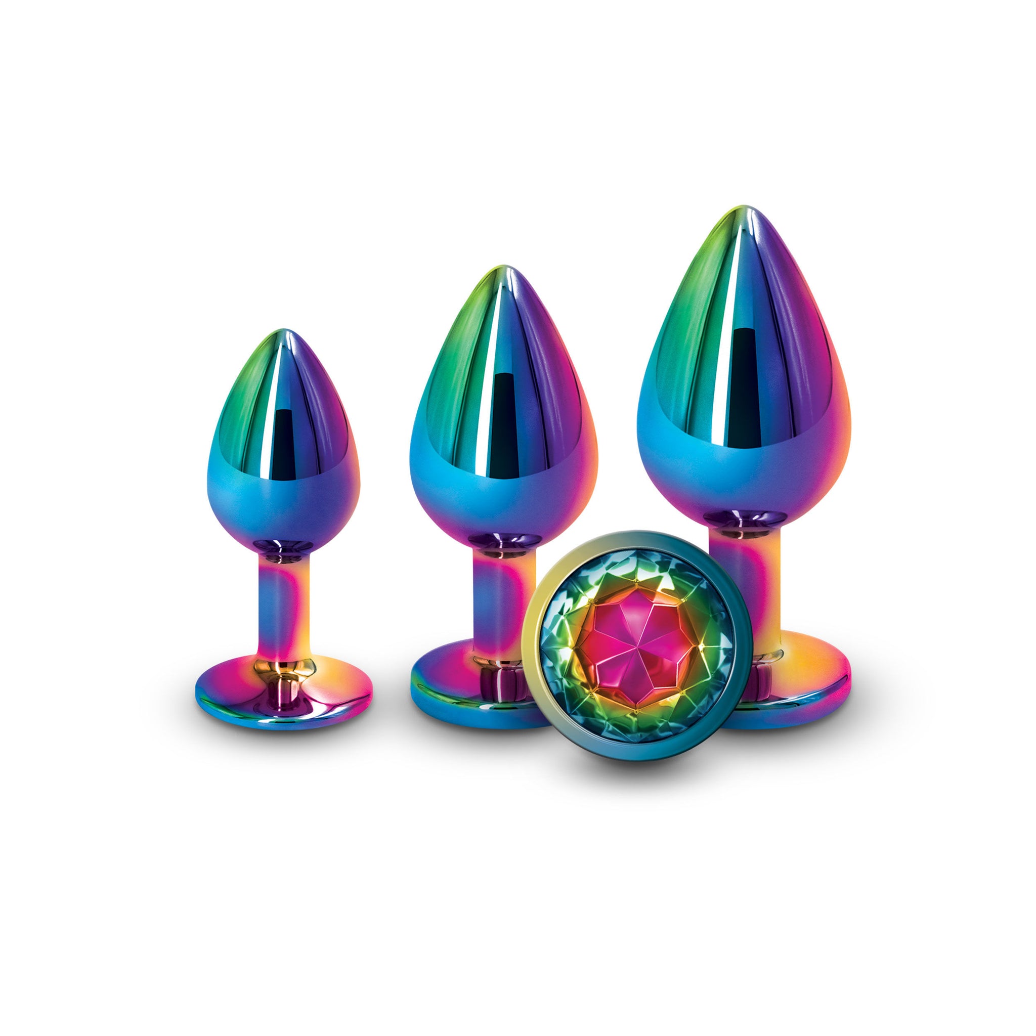 Rear Assets Trainer Kit (Multicolor) - Chrome-Plated 3 Pc Metal Plug Set With Circular Jewel (Small 2.76" to Large 3.66" insertable) > Anal Range > Butt Plug Kits