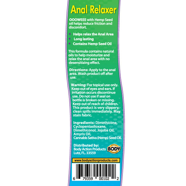 Oooweee Anal Relaxer Silicone Lubricant with Hemp 1.7 Fl Oz Anal Lubricant