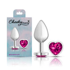 Cheeky Charms Silver Metal Butt Plug with Heart Pink Jewel Medium > Anal Range > Jewel Butt Plugs