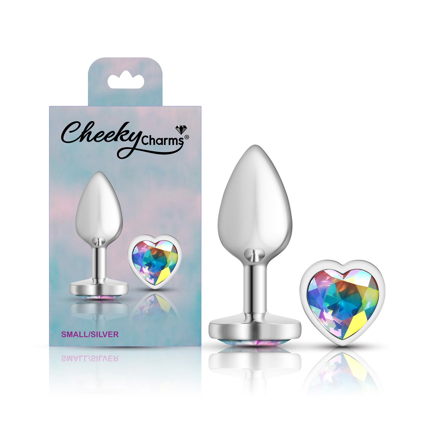 Cheeky Charms Silver Metal Butt Plug with Heart Clear Jewel Small > Anal Range > Jewel Butt Plugs