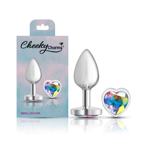Cheeky Charms Silver Metal Butt Plug with Heart Clear Jewel Small > Anal Range > Jewel Butt Plugs