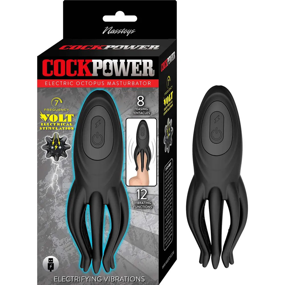 Nasstoys Cockpower Electric Octopus – USB Rechargeable Silicone Masturbator Black > Sex Toys For Men > Masturbators > Vibrating Main image