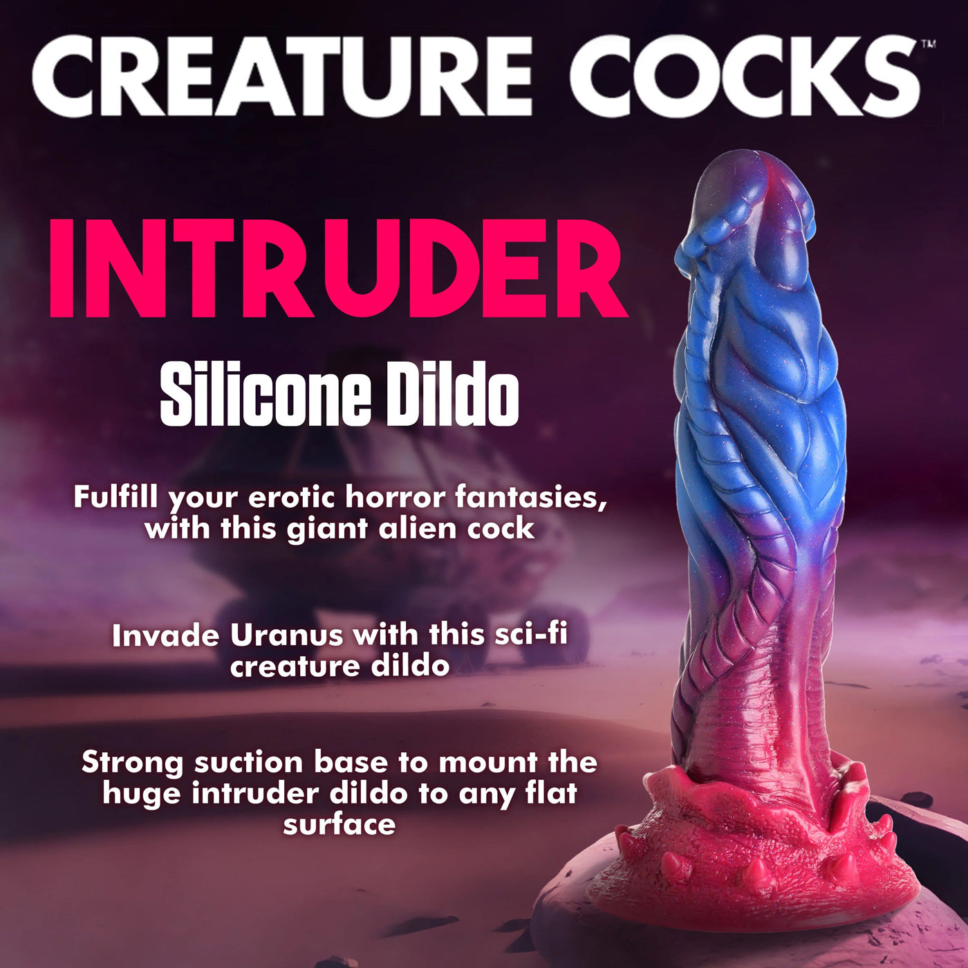 Creature Cocks Intruder Alien Silicone Dildo Purple Blue Pink 9 Inch with Suction Cup Fantasy Dongs