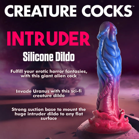 Creature Cocks Intruder Alien Silicone Dildo Purple Blue Pink 9 Inch with Suction Cup Fantasy Dongs
