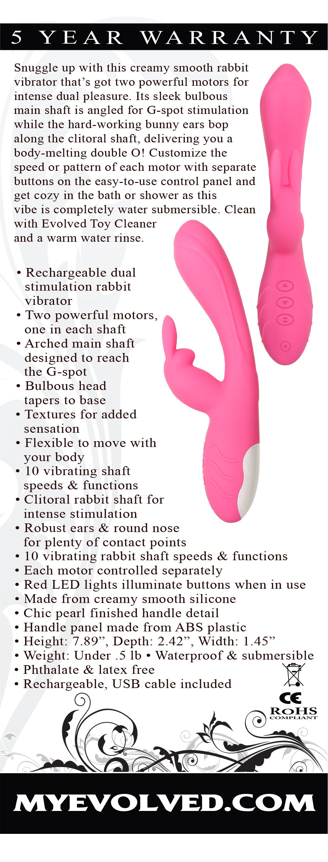Evolved Bunny Kisses 20 Centimeter USB Rechargeable Rabbit Vibrator VIBRATORS-RABBIT