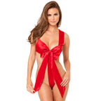 Satin Bow Teddy (Red) – Medium/Large One-Piece Lingerie