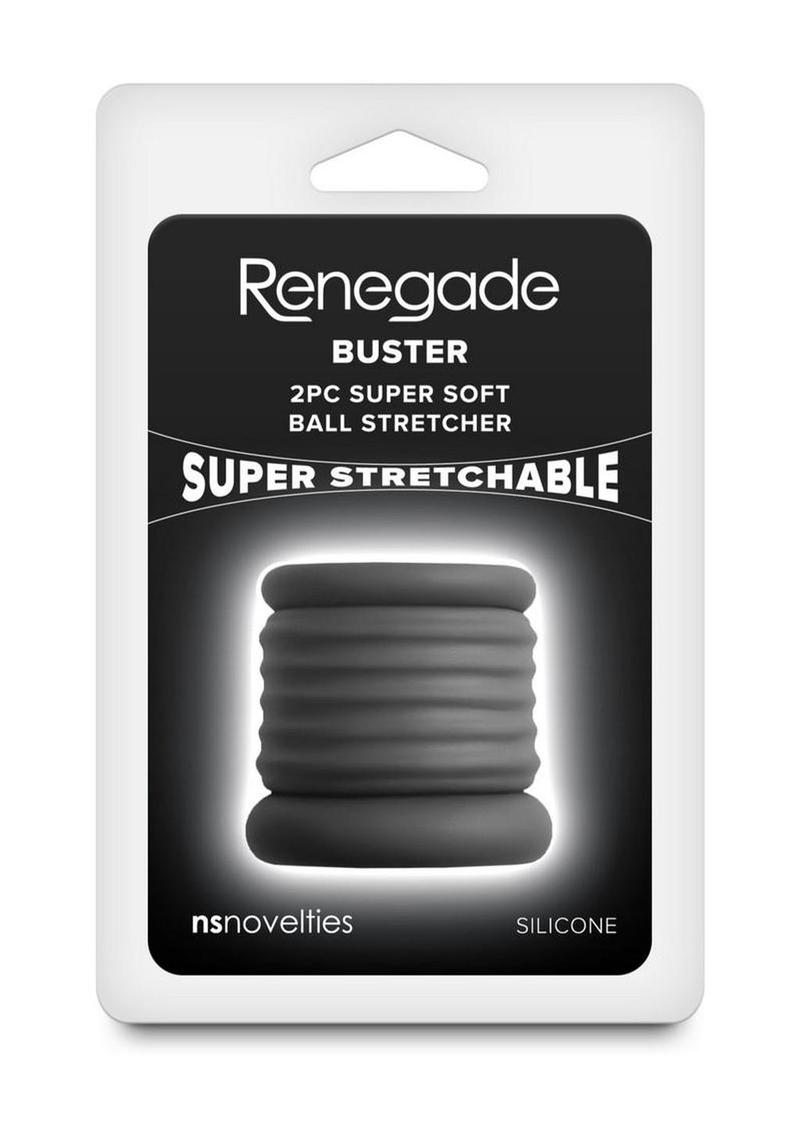 Renegade Buster Two-Piece Silicone Ball Stretcher - Black > Sex Toys For Men > Ball Stretchers
