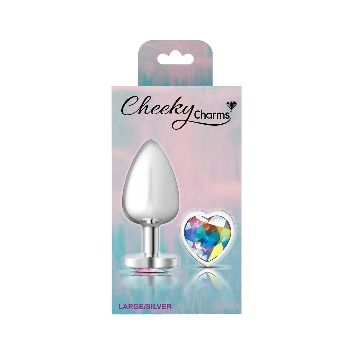 Cheeky Charms Silver Metal Butt Plug with Heart Clear Jewel Large (9.12cm) > Anal Range > Jewel Butt Plugs