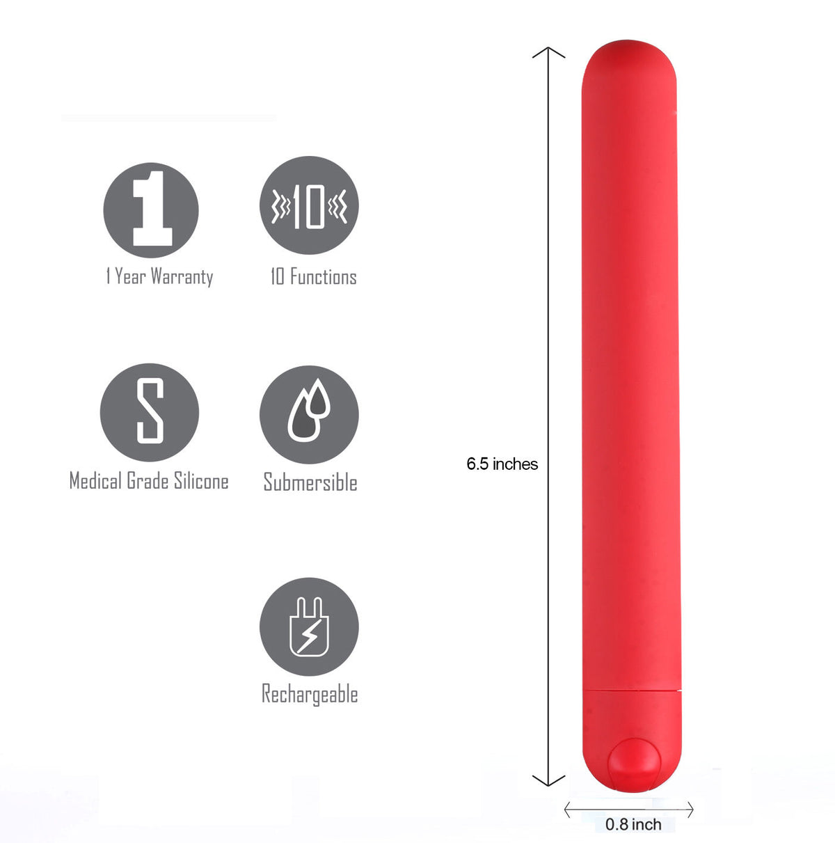 Maia Toys Abbie X-Long Rechargeable Bullet Vibrator Red Red BULLETS