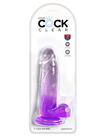 King Cock Clear 7 Inch With Balls - Purple Purple Dildos & Dongs