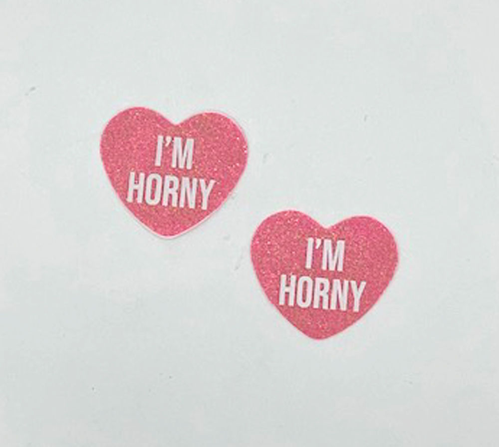 I'm Horny Berry Candy Heart Pasties Pink Glitter Breast Petals Pink Pasties