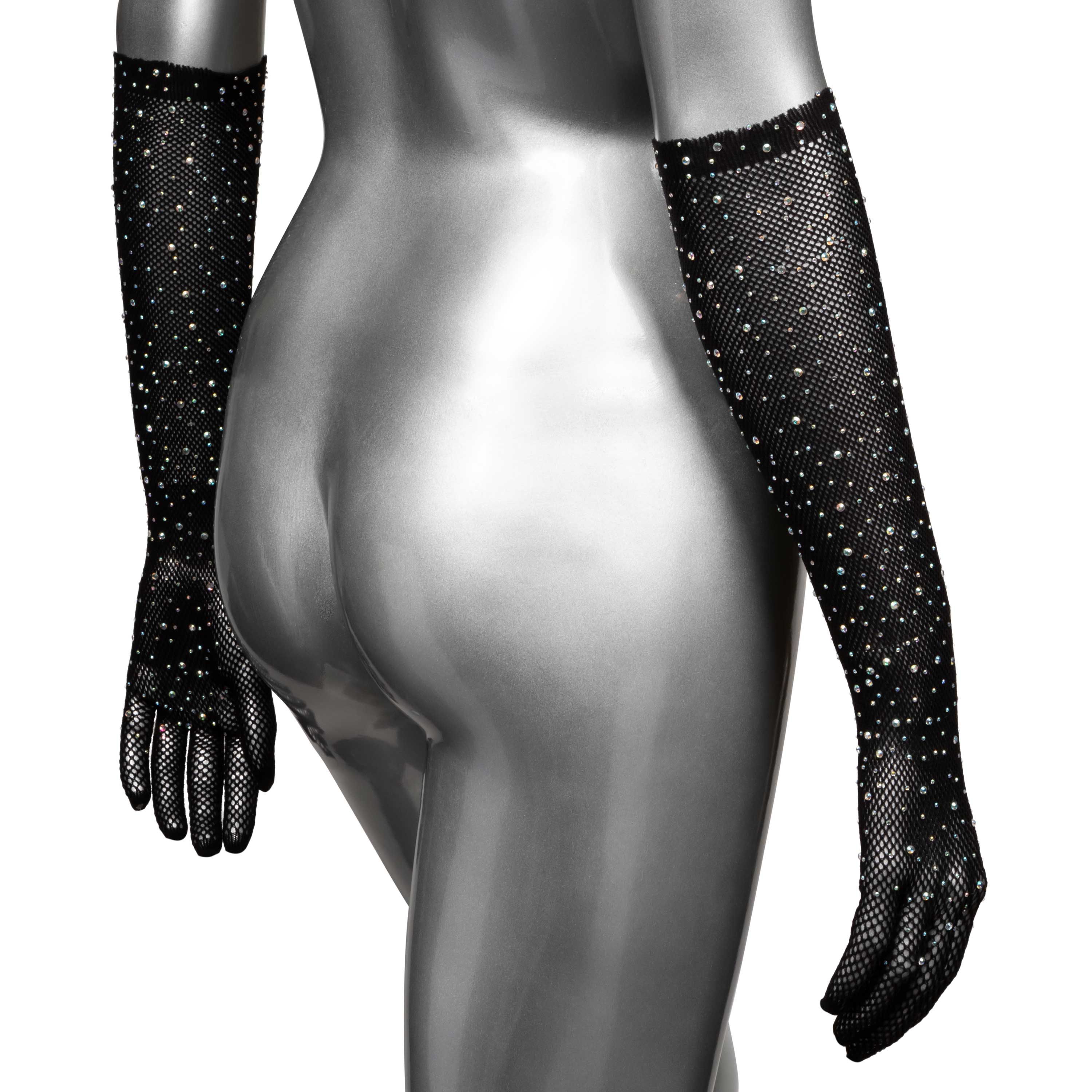 Radiance Black Full Length Mesh Gloves with Rhinestones One Size > Clothes > Accessories