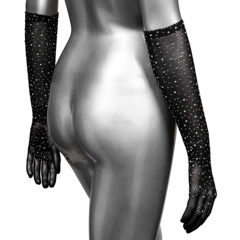 Radiance Black Full Length Mesh Gloves with Rhinestones One Size > Clothes > Accessories
