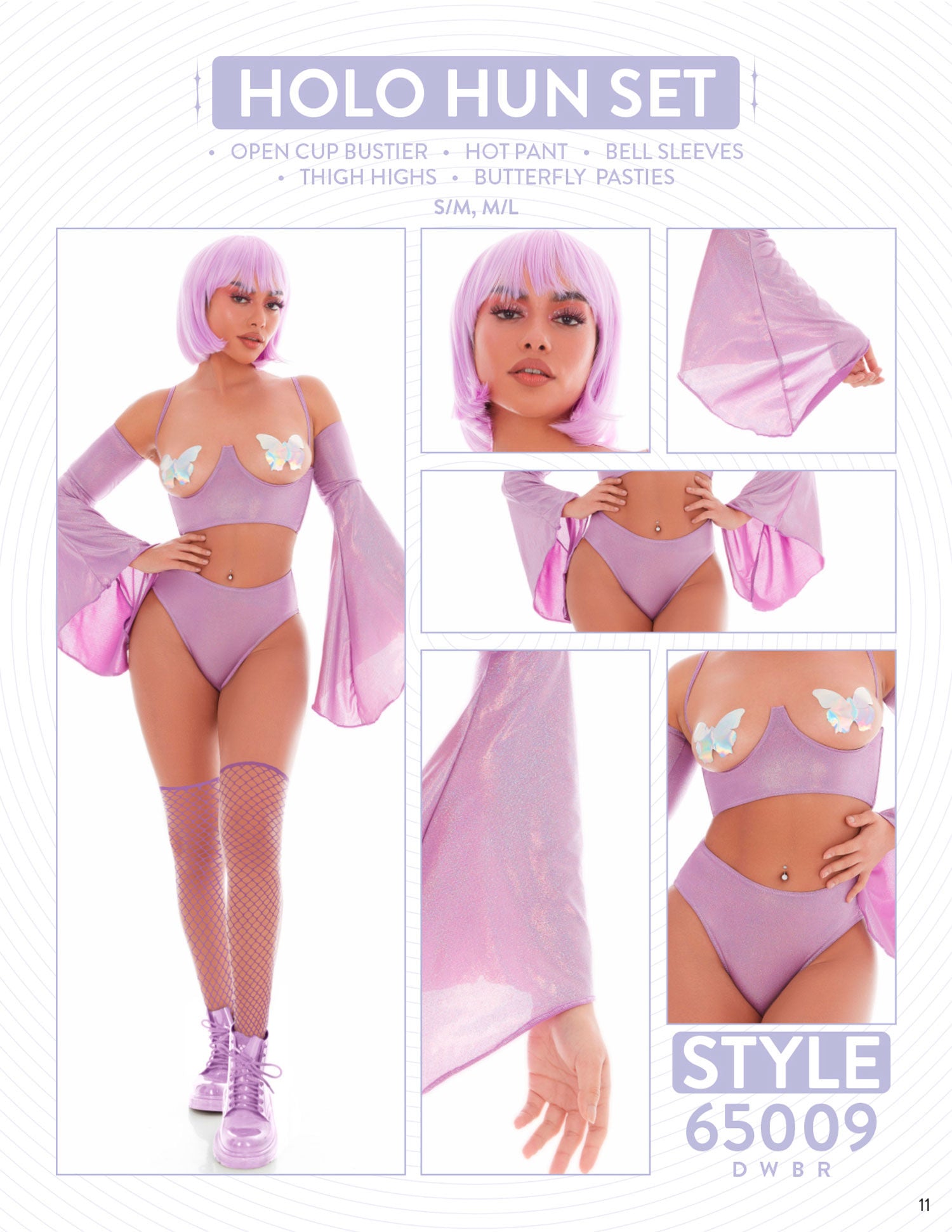 Holo Hun Purple Lingerie Set 5pc Bra Panty Thigh Highs Lingerie Sets