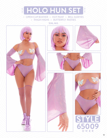 Holo Hun Purple Lingerie Set 5pc Bra Panty Thigh Highs Lingerie Sets