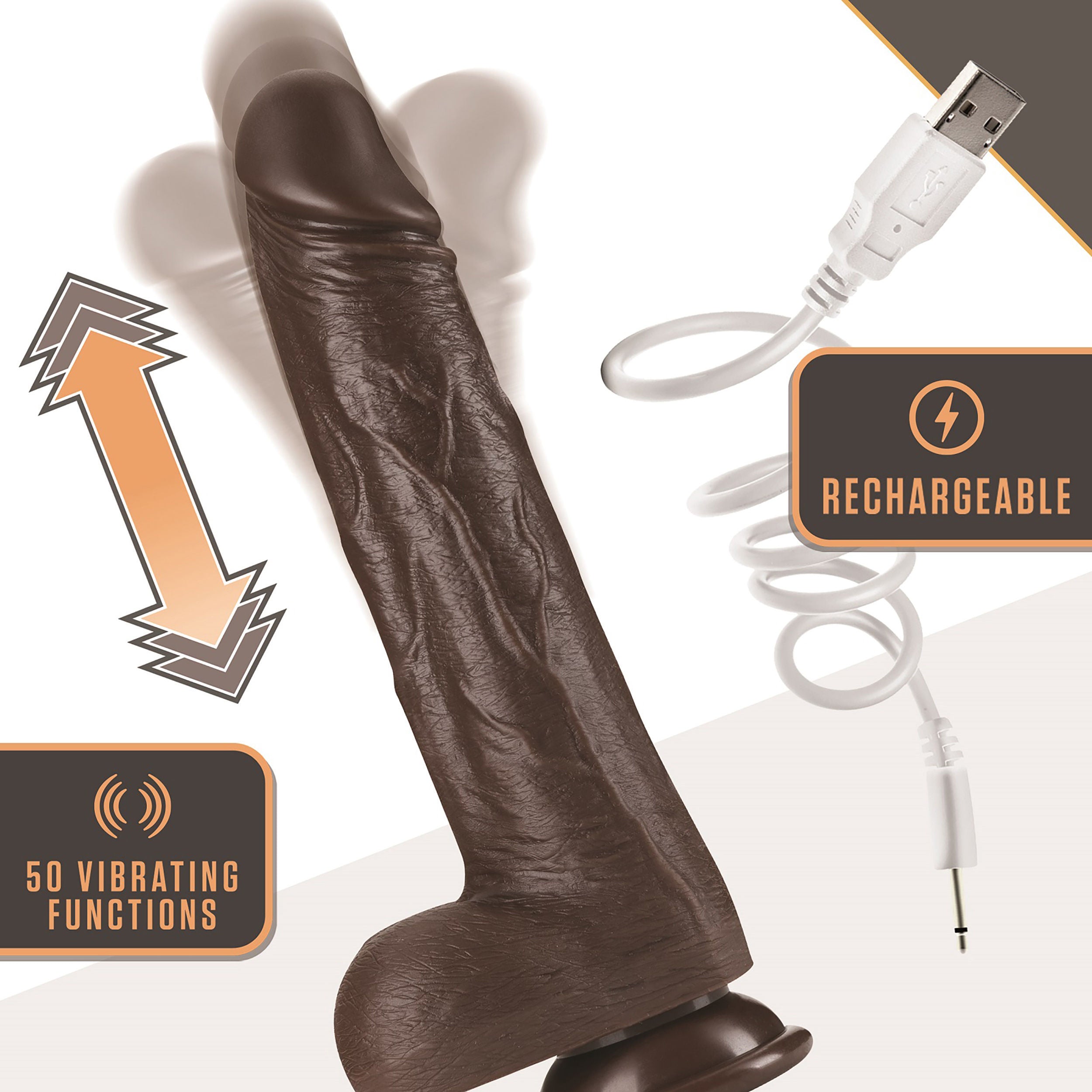 Dr Skin Silicone 8 Inch Thrusting Dildo With Vibrations Chocolate Dongs Realistic