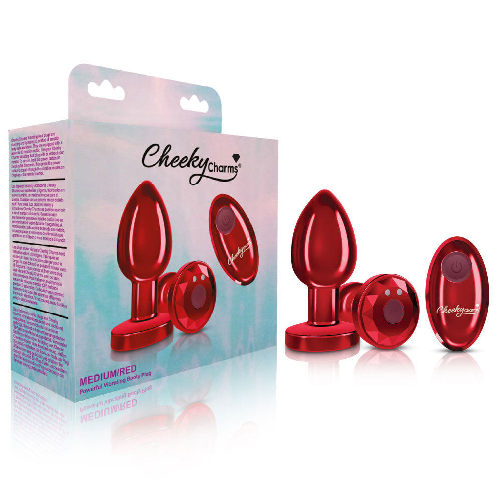 Cheeky Charms Red Rechargeable Vibrating Metal Butt Plug Medium Butt Plugs - Vibrating