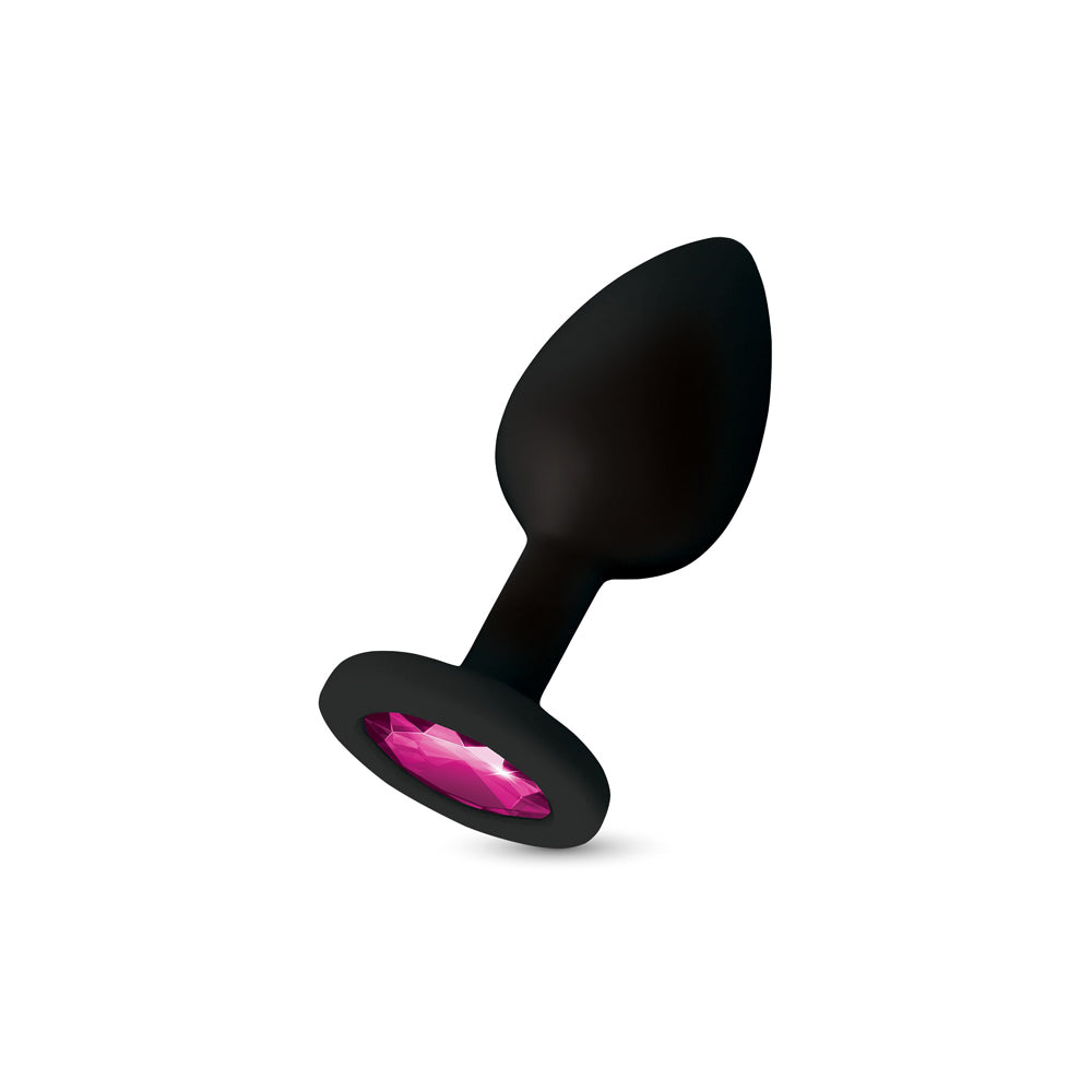 Gemma 3.76 Inch Pink Gem Black Silicone Plug (Large) – Vibrant Silicone Butt Plug > Anal Range > Jewel Butt Plugs