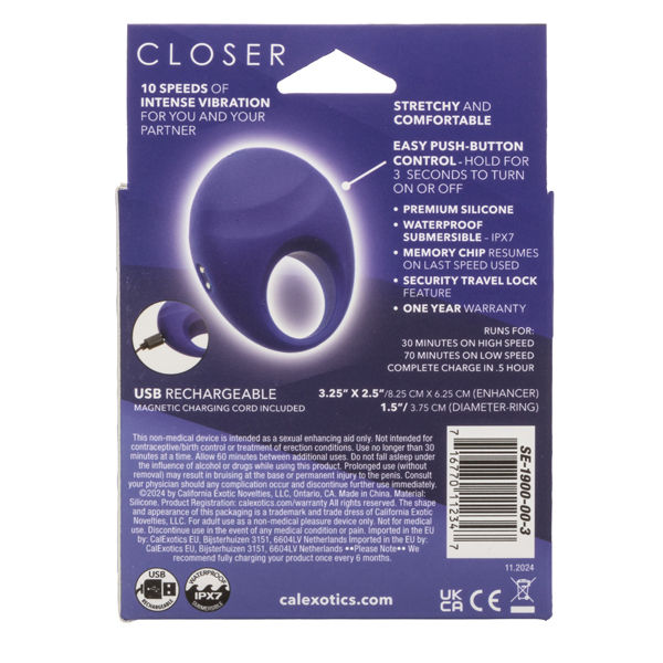 Closer Intimate Rechargeable Vibrating Ring Embrace Purple Purple COCK RING Set