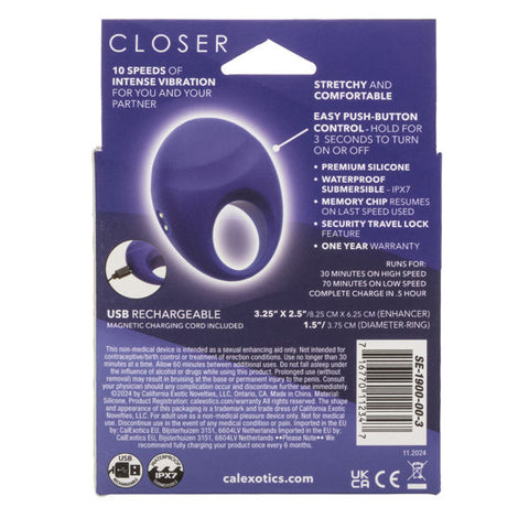 Closer Intimate Rechargeable Vibrating Ring Embrace Purple Purple COCK RING Set