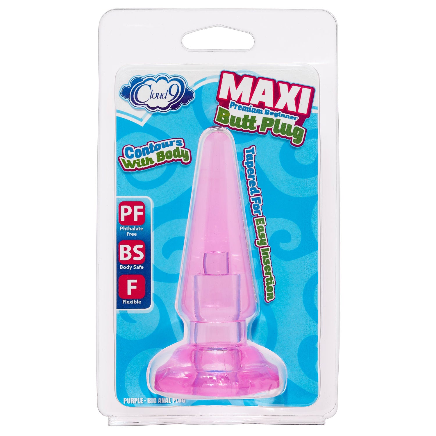 Cloud 9 Blue Maxi Tapered Anal Plug Soft Flexible Base 3.94 Inch Purple Butt Plugs