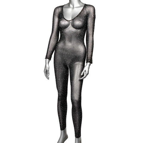 Radiance Plus Size Crotchless Body Suit Black Mesh Rhinestones > Clothes > Plus Size Lingerie