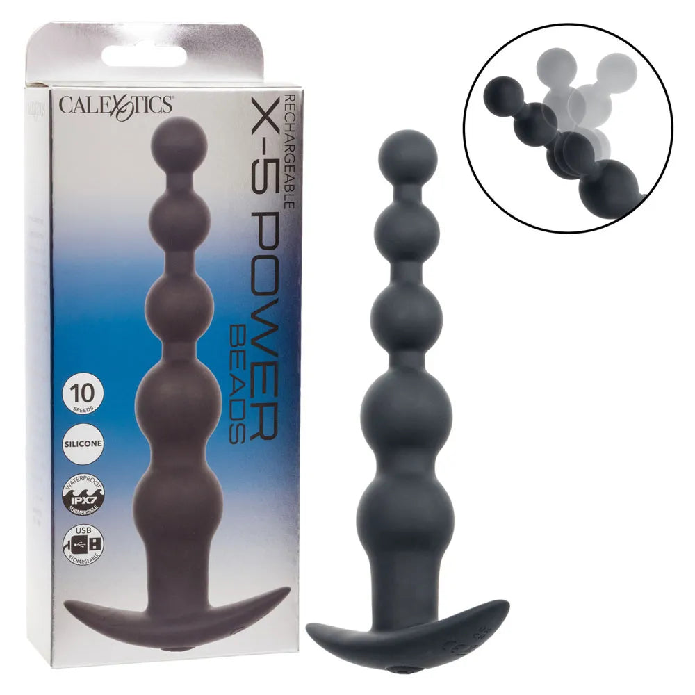 Rechargeable X-5 Power Beads (Black) – Flexible Vibrating Power Beads > Anal Range > Anal Beads