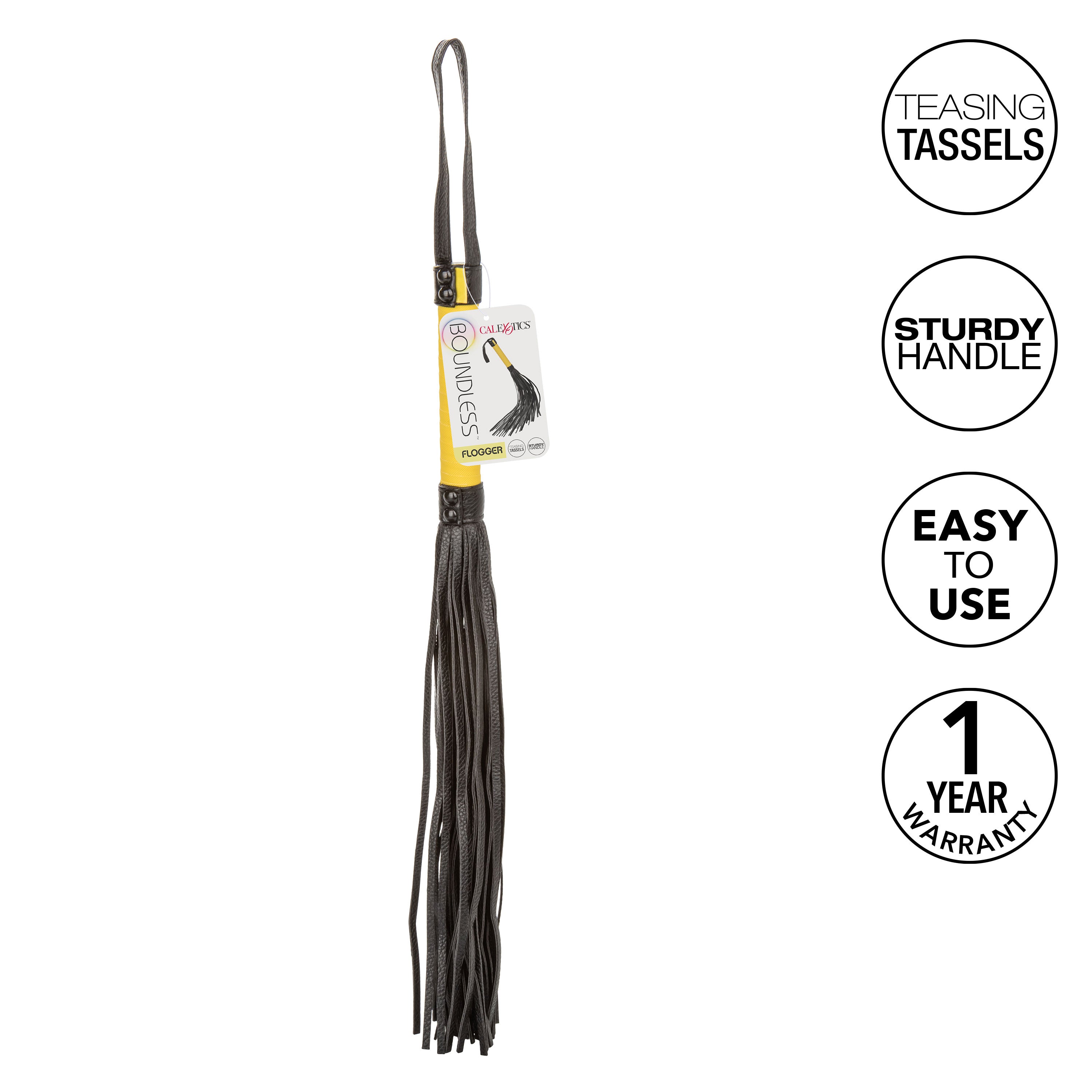 Boundless Flogger Vegan Leather BDSM Hand Whip with Textured Handle and Black Tassels Whips & Paddles