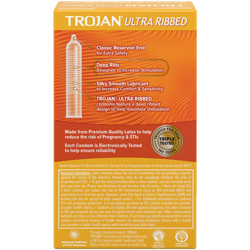 Trojan Ultra Ribbed Condoms – Deep Raised Ribs 12 Pack Condoms Secondary image