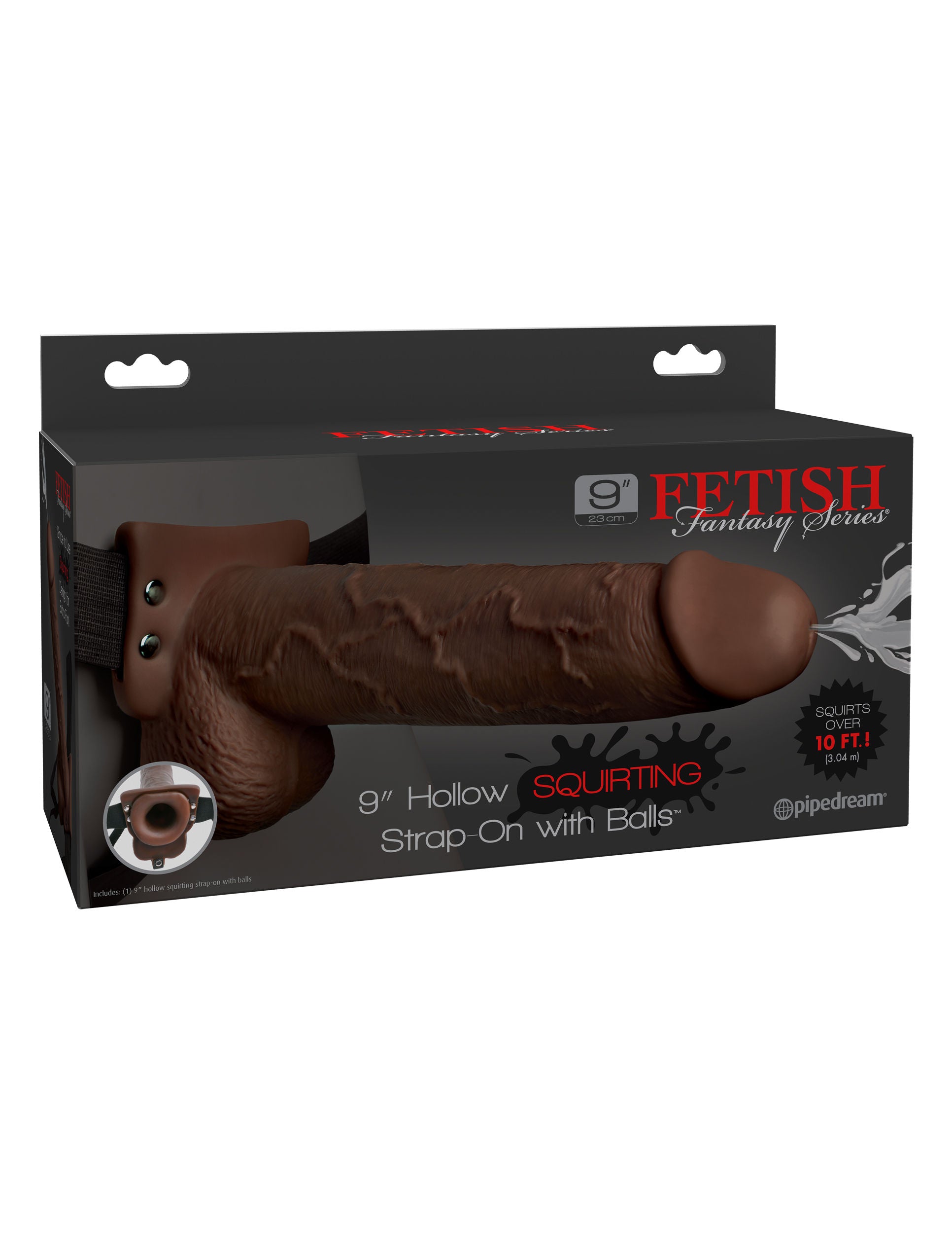 Fetish Fantasy 9 Inch Hollow Squirting Strap-On With Balls Brown Dongs Squirting