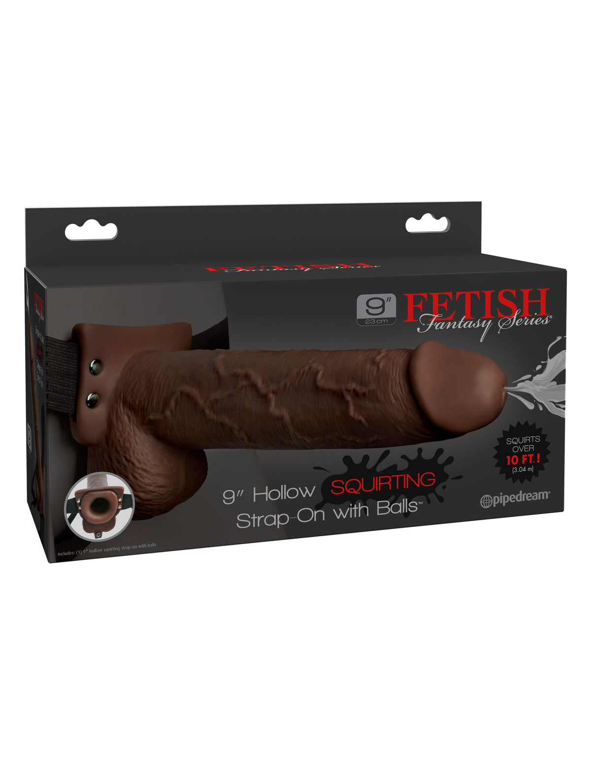 Fetish Fantasy 9 Inch Hollow Squirting Strap-On With Balls Brown Dongs Squirting