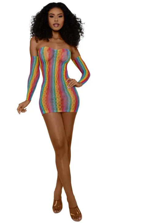 Rainbow Mini With Arm Warmers – Nylon Spandex Lingerie Set Multi One Size > Clothes > Lingerie Sets