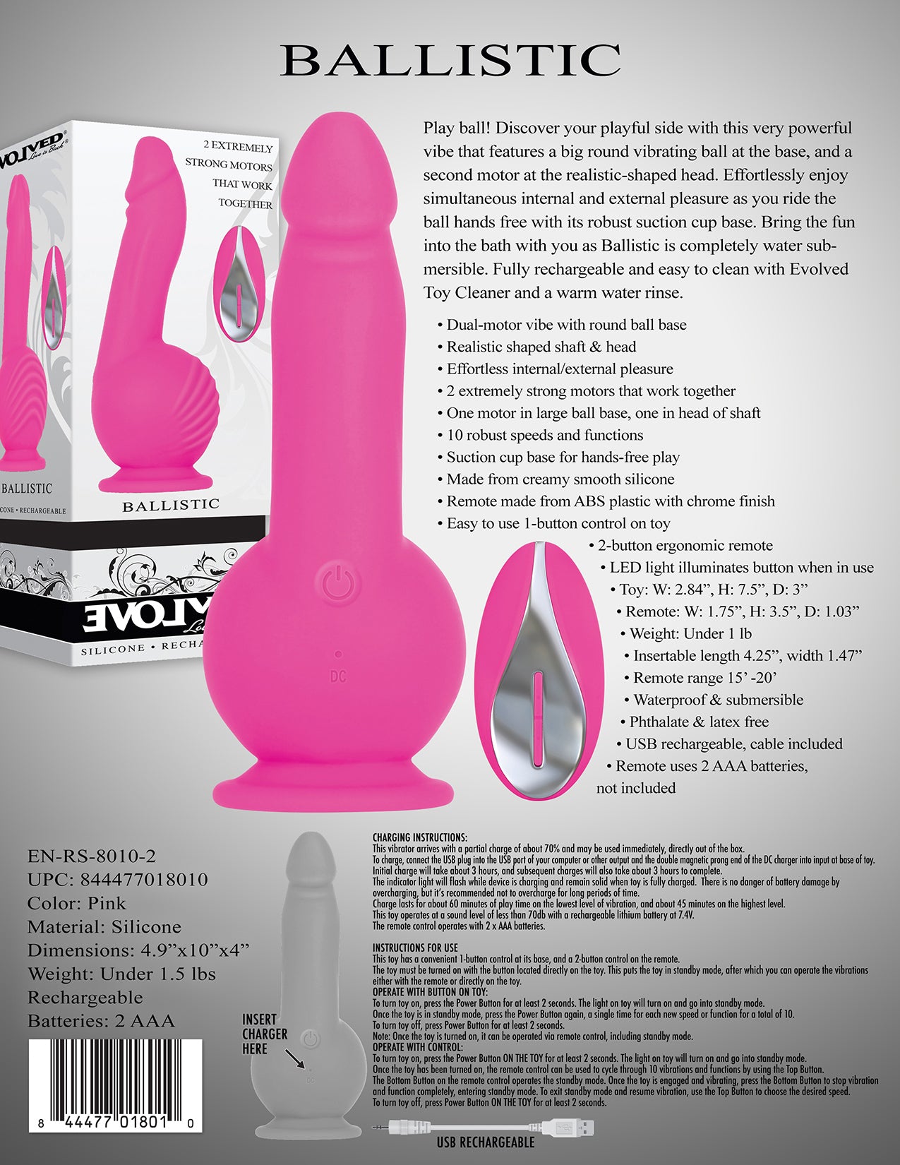 Evolved Ballistic 19 cm Vibrating Dong with Remote > Vibrators > Realistic Vibrators
