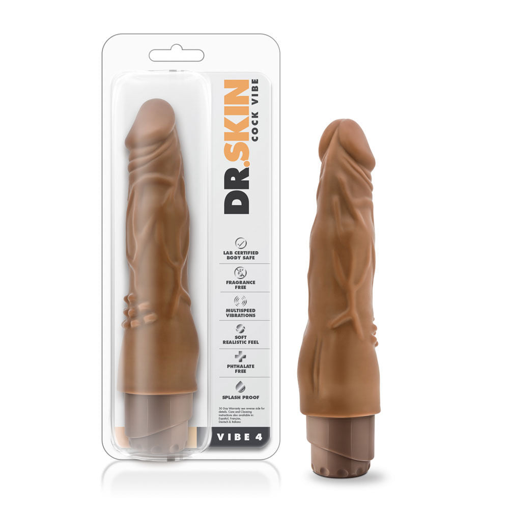 Dr Skin Realistic 8 Inch Vibrating Cock Vibrator Mocha Dongs Realistic