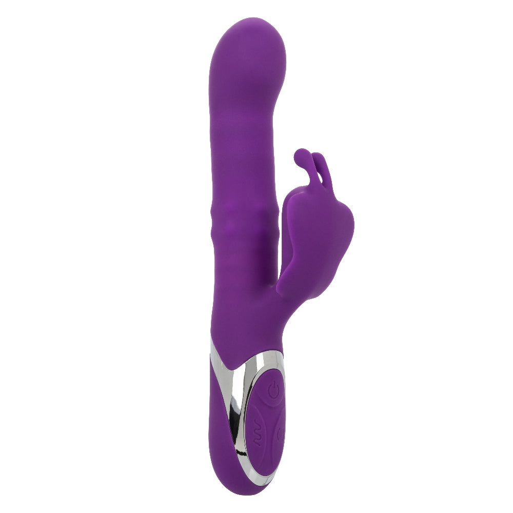 Enchanted Flutter Purple Silicone Thrusting and Rotating Beaded Shaft with Fluttering Teaser, 12 Vibration Functions, USB Rechargeable, Waterproof IPX7, 7.5 Inch VIBRATORS-RABBIT