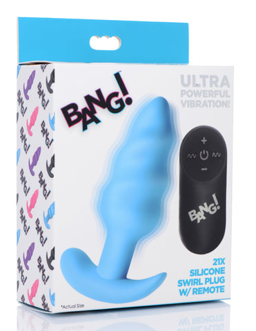 Silicone Remote Control Swirl Butt Plug Black Vibrator Toy Blue Butt Plugs - Vibrating