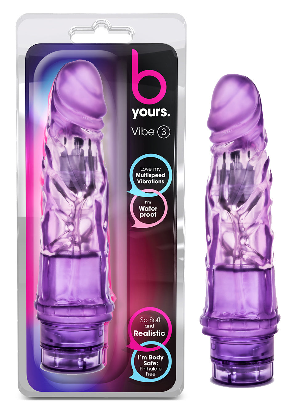 B Yours Vibe No 3 Purple Realistic Vibrator with Multi-Speed Purple Vibrators