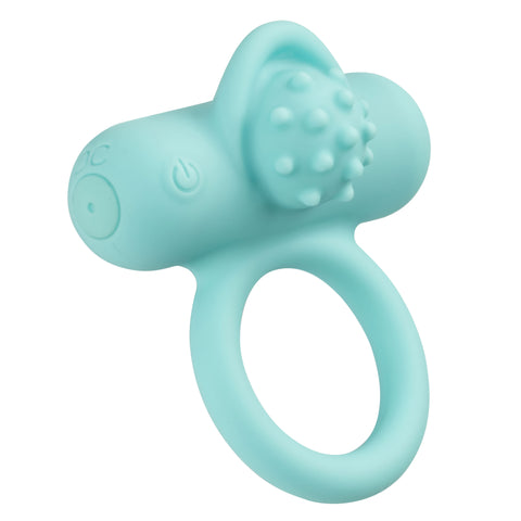 Silicone Rechargeable Nubby Lover’s Delight Ring in Aqua Blue with 12 Intense Vibration Functions Cock Rings Vibrating