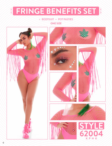 Fringe Benefits Pink 2pc Lingerie Set One Size Fits Most Bodystocking