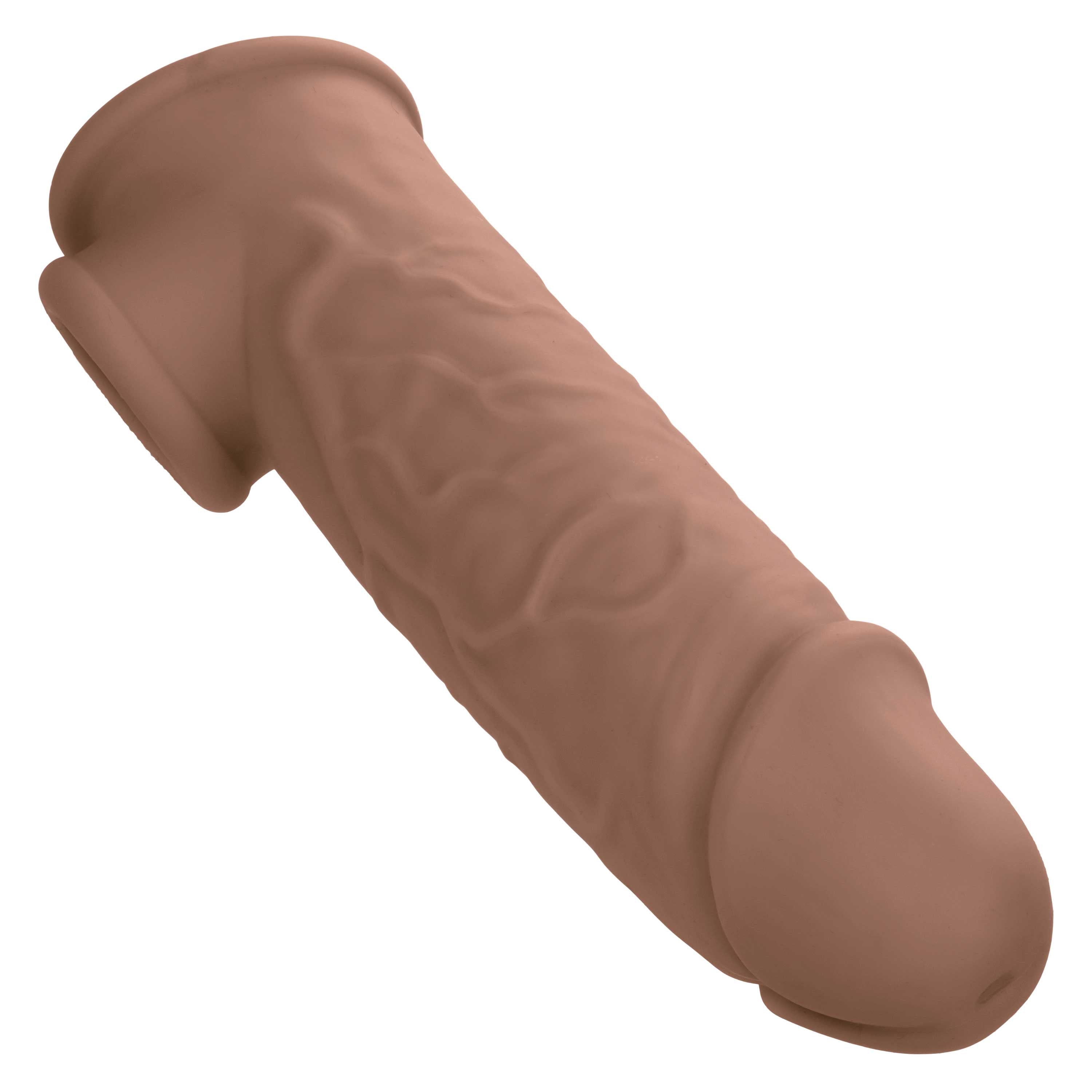 Performance Maxx Life-Like Extension 7 Inch Brown Stretchy Liquid Silicone Sleeve with Built-In Scrotum Strap SLEEVES