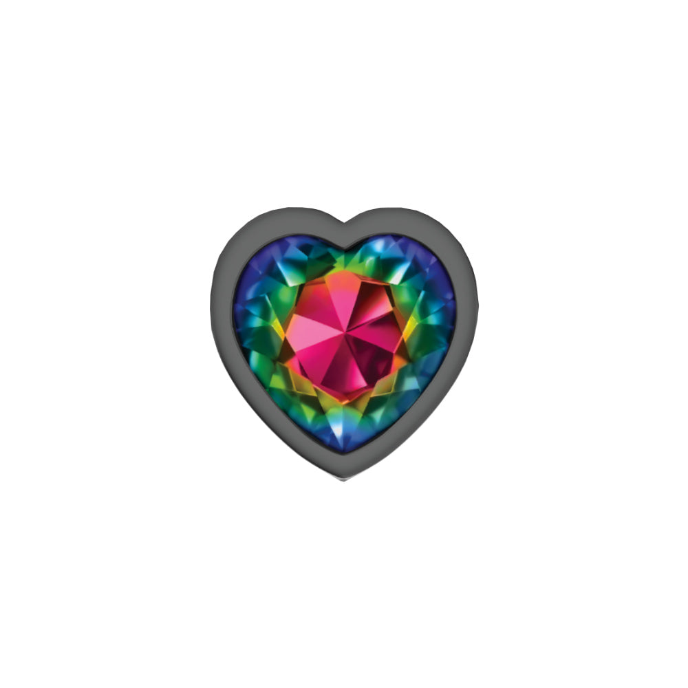Cheeky Charms Gunmetal Butt Plug with Heart Rainbow Jewel Small > Anal Range > Jewel Butt Plugs
