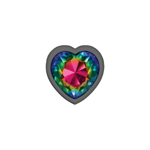 Cheeky Charms Gunmetal Butt Plug with Heart Rainbow Jewel Small > Anal Range > Jewel Butt Plugs