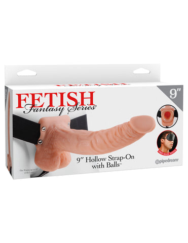 Fetish Fantasy 9 Inch Hollow Strap-On with Balls in Flesh STRAP-ONS