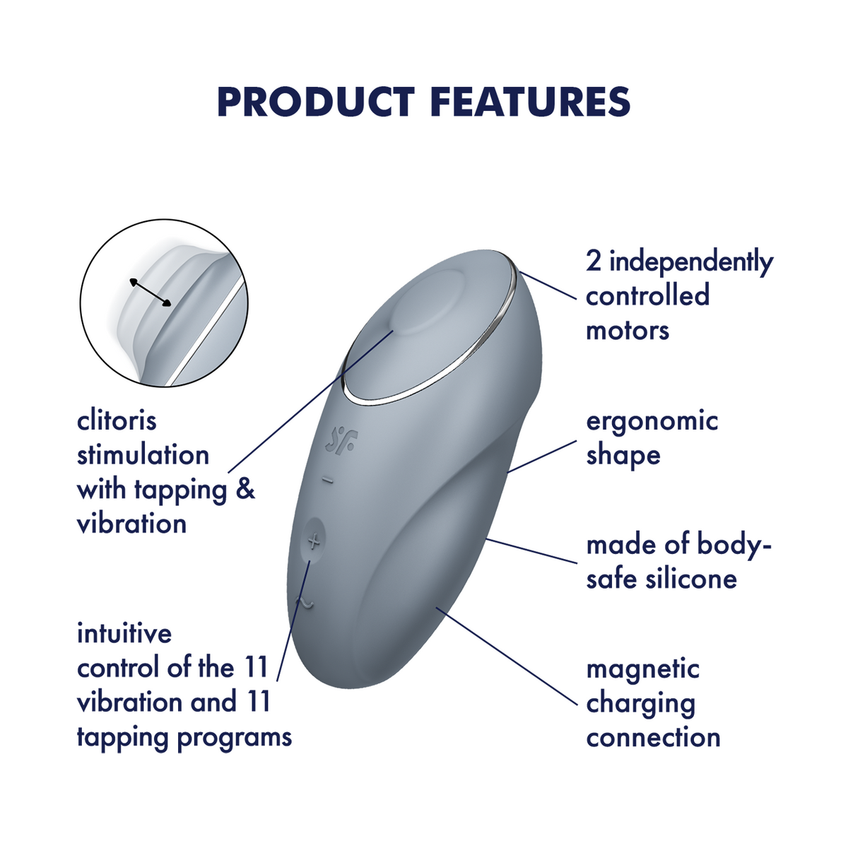 Satisfyer Tap and Climax 1 Lay-On Vibrator Blue