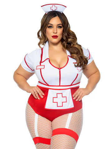 Plus Size Sexy Nurse Costume with Snap Crotch Garter Bodysuit Costumes
