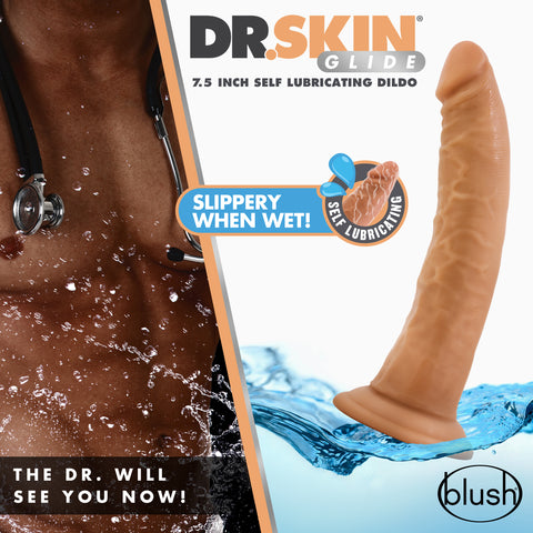 Dr Skin Glide 7.5 Inch Self Lubricating Mocha Dildo Toy Dongs Realistic