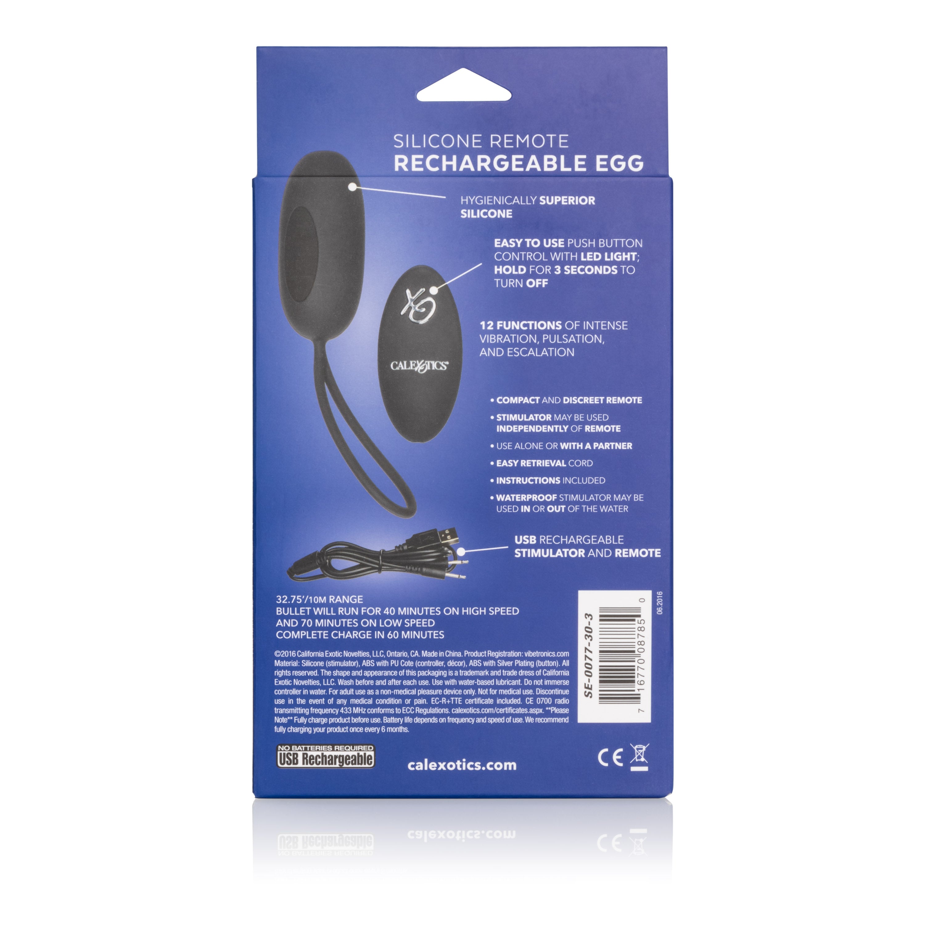 Silicone Remote Rechargeable Egg Black With 12 Vibration Functions and Remote Control BULLETS