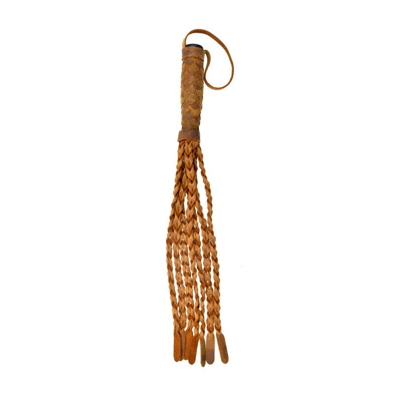 Shots Toys BONDAGE-TOYS Brown OUCH! Italian Leather 7 Braided Tails & 6 Handle -  61 cm Whip 7423522540572